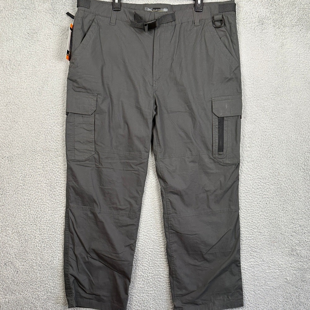 NEW BC Clothing Pants Men 2XL-30 Grey Lined Cargo Hiking Integrated Belt Stretch
